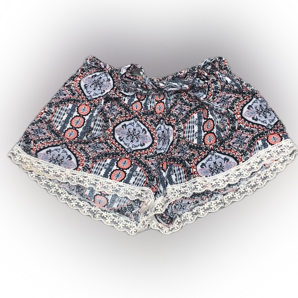 Millie Boho Flounce And Bounce Shorts With Lace Detailing and Bow Tie